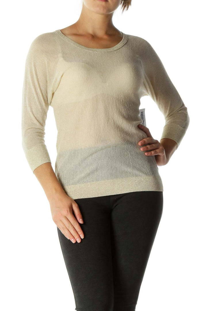 Beige & Gold Keyhole Back Knit Top