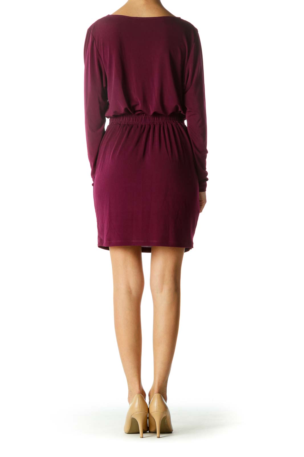 Purple Round Neck Cinched-Waist Stretch Cocktail Dress