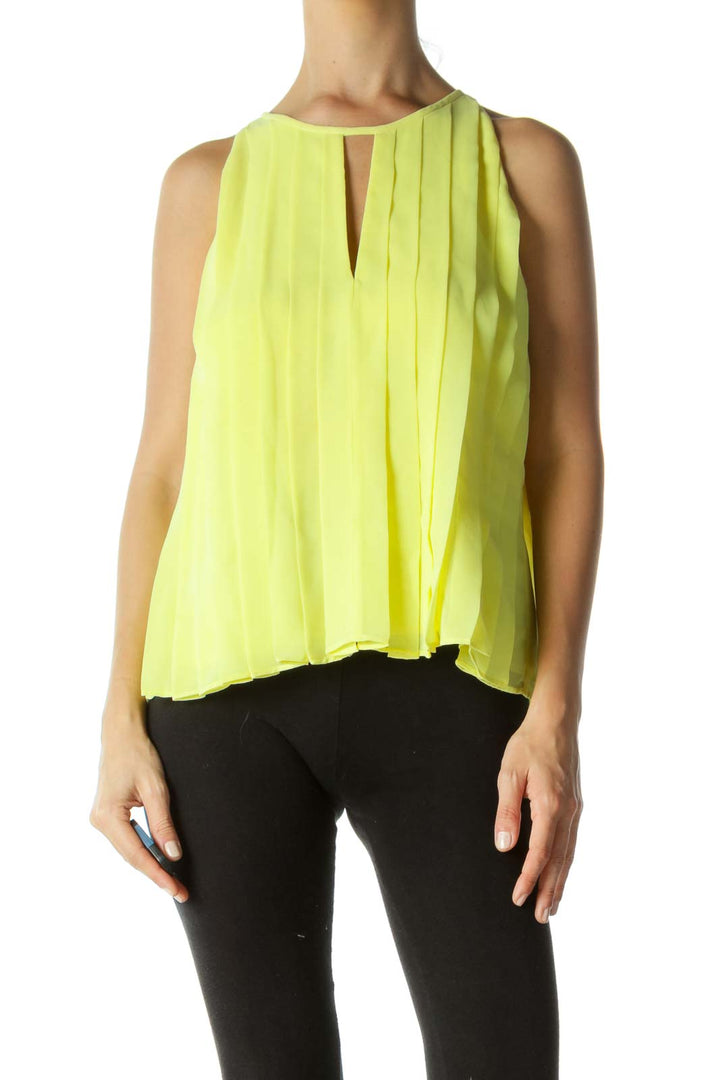 Yellow Keyhole Pleated Blouse