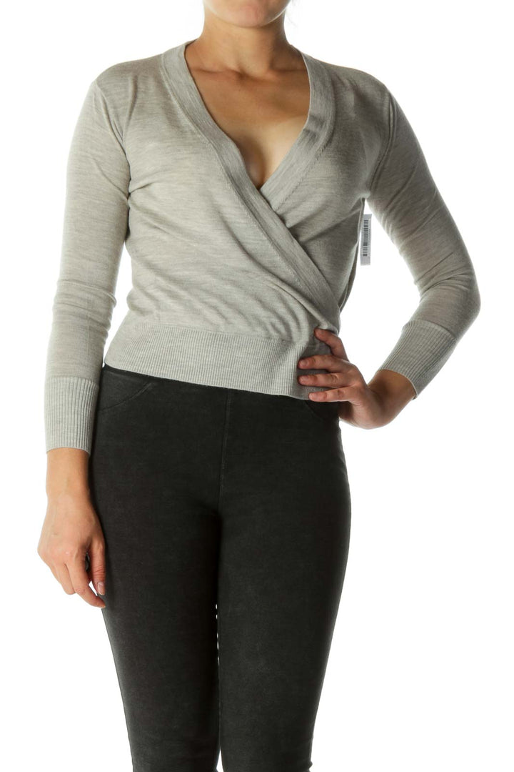 Gray Wool Wrap Knit Top