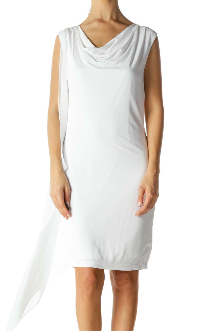 White Cowl Neck Stretch Day Dress