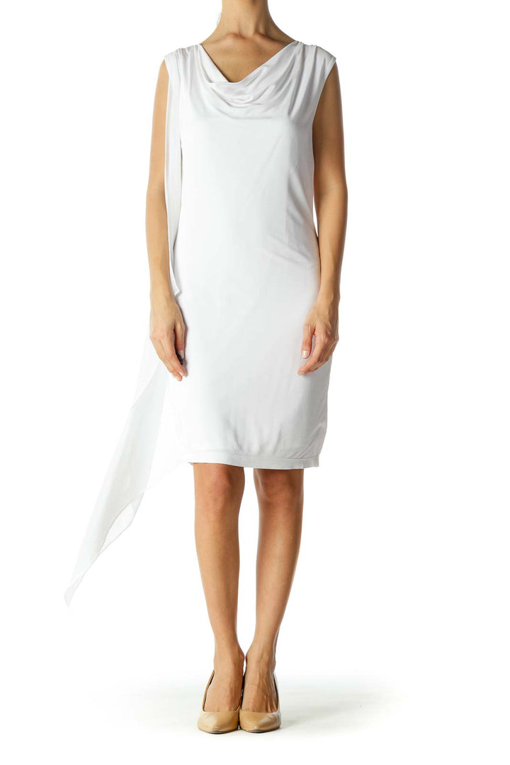 White Cowl Neck Stretch Day Dress