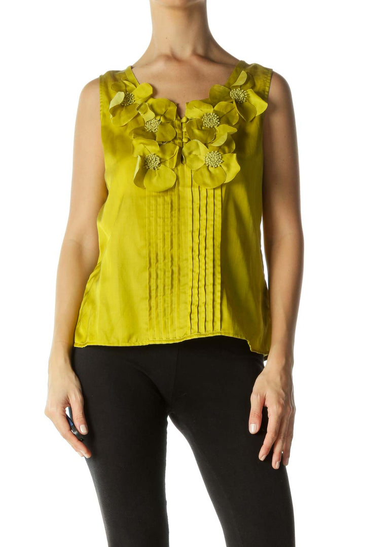 Yellow Pleated Buttoned Blouse