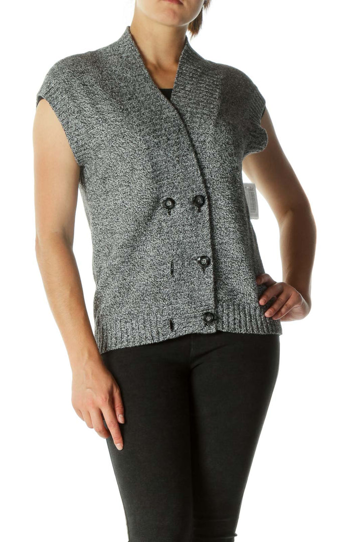 Black White Buttoned Knit Vest