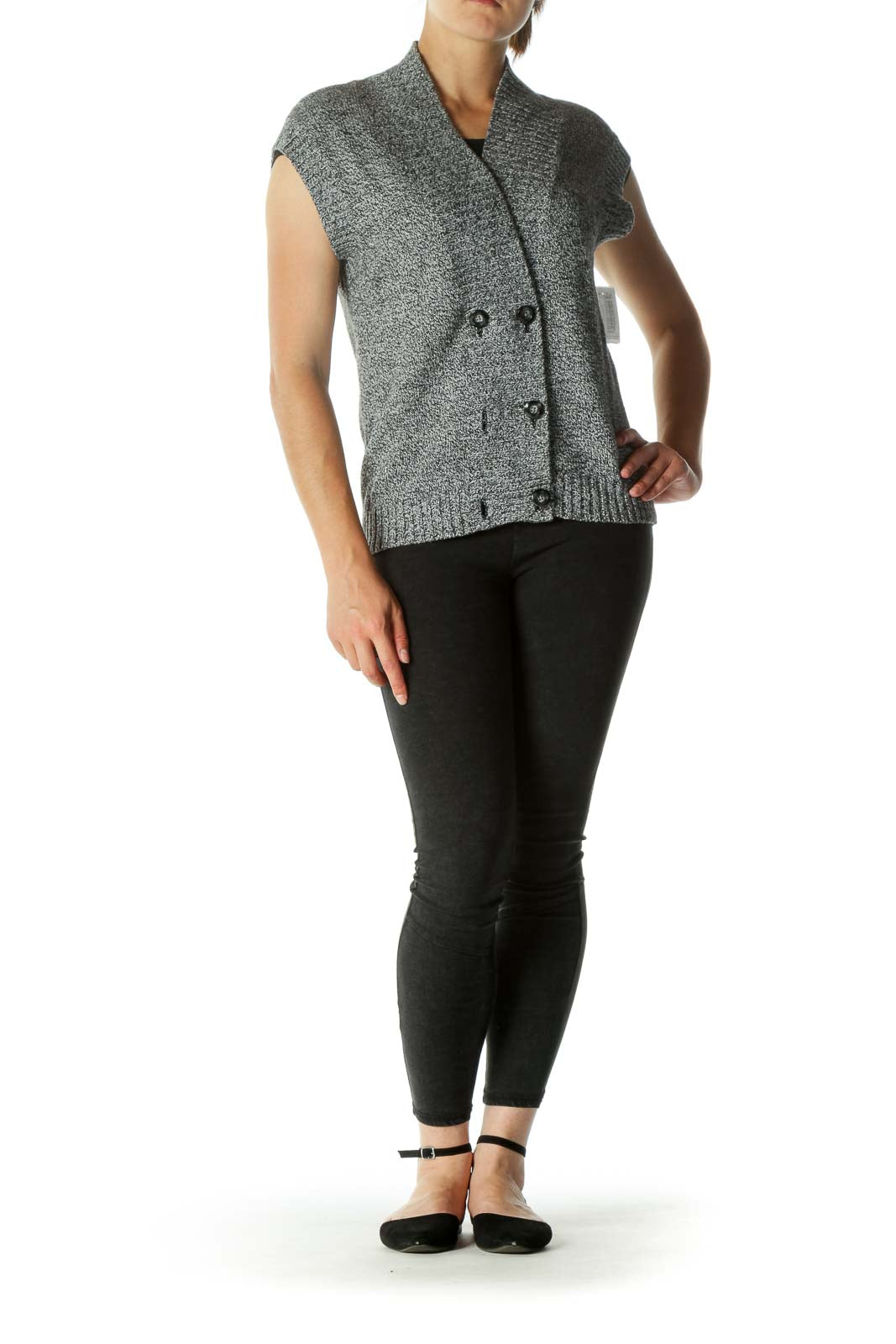 Black White Buttoned Knit Vest