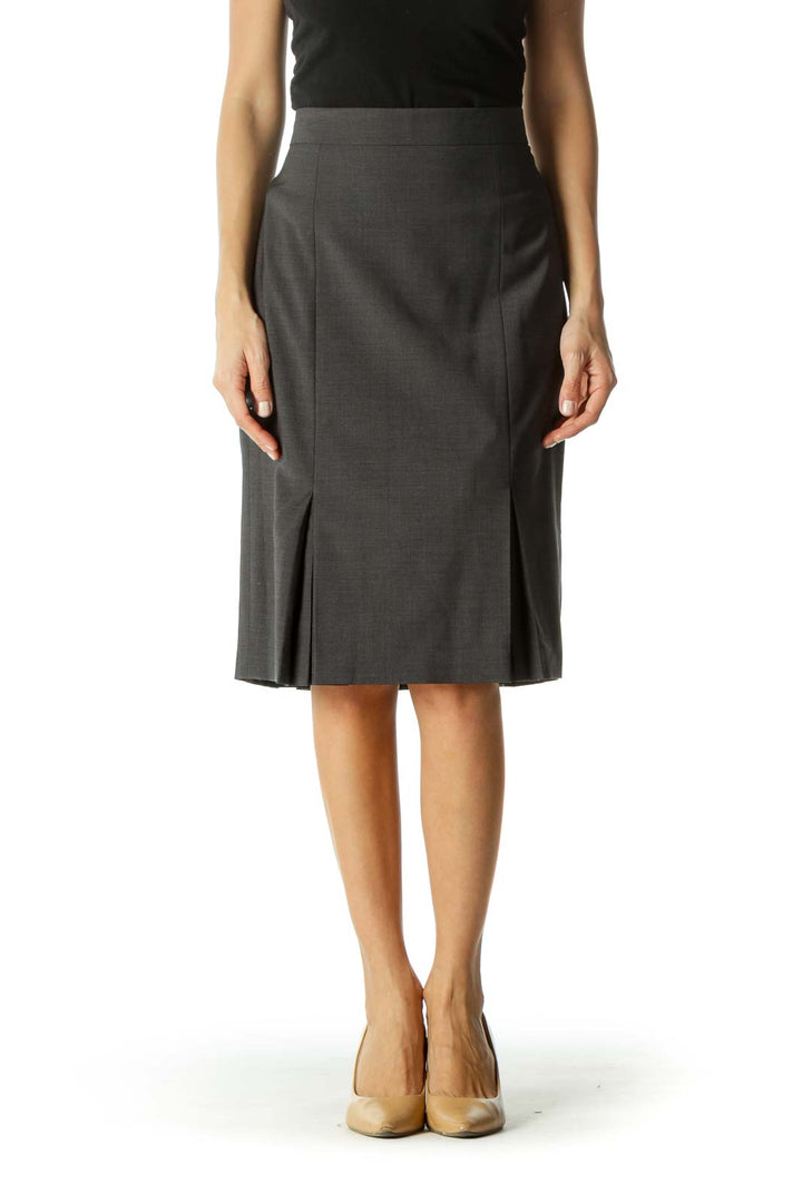 Gray Pleated Knee-Length Pleated Skirt