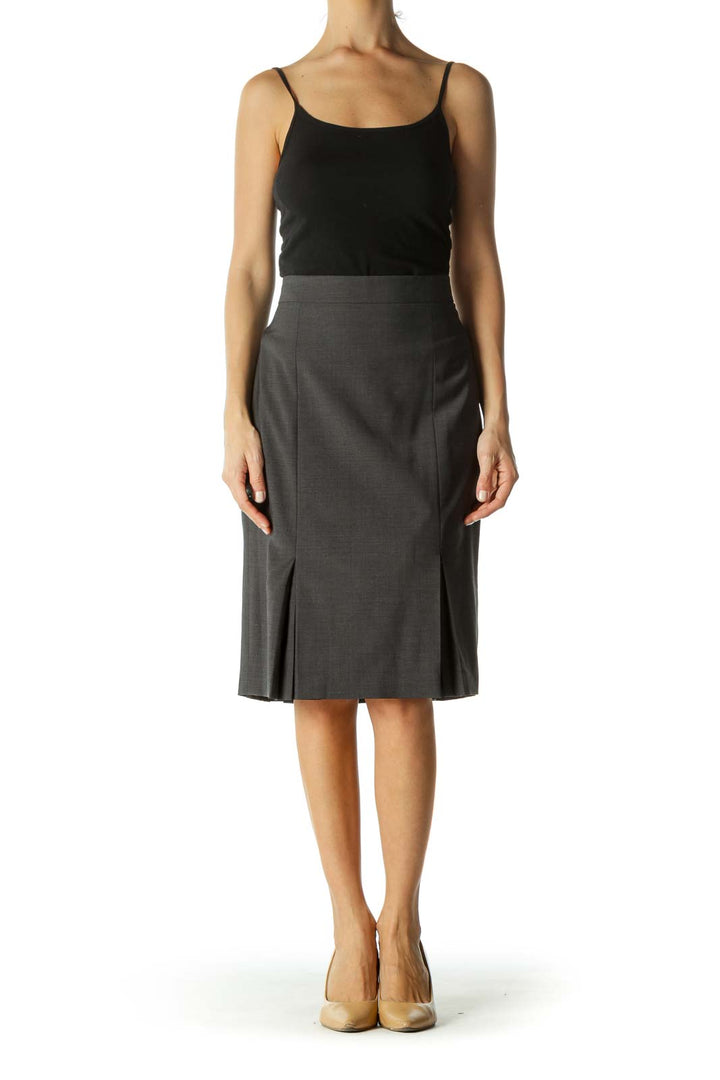 Gray Pleated Knee-Length Pleated Skirt