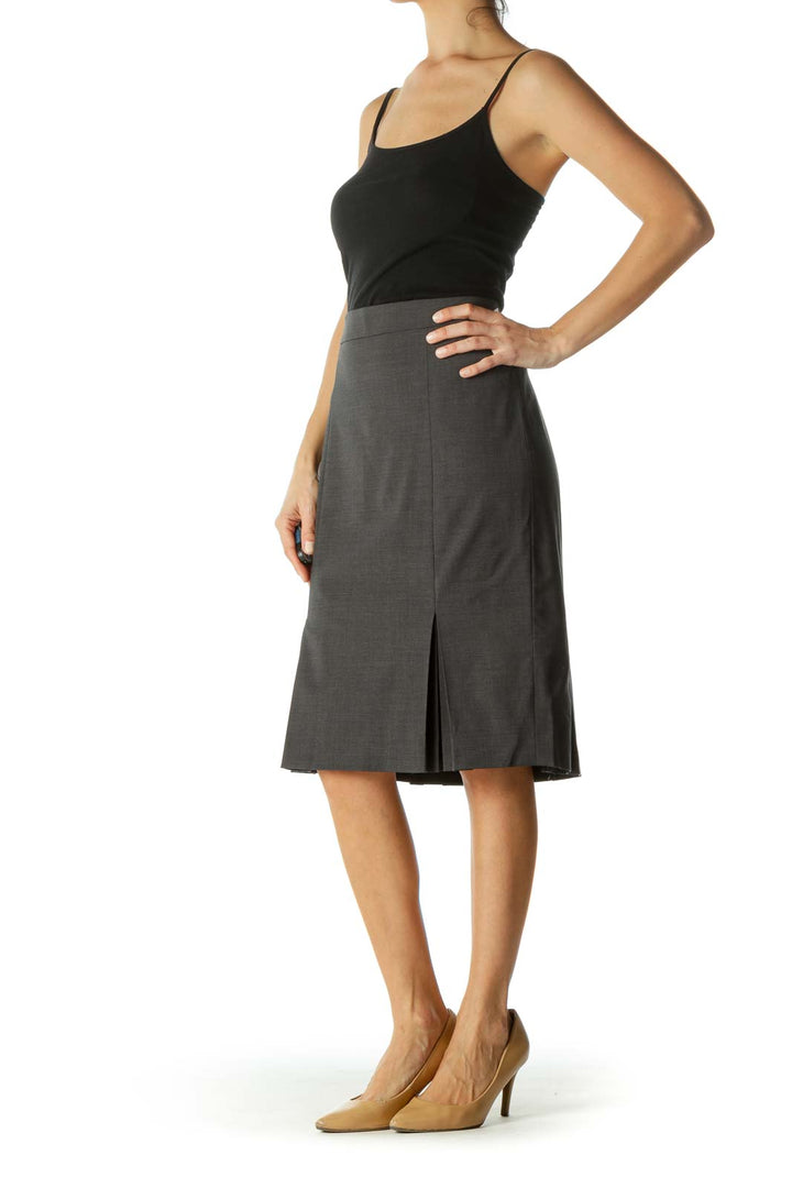 Gray Pleated Knee-Length Pleated Skirt