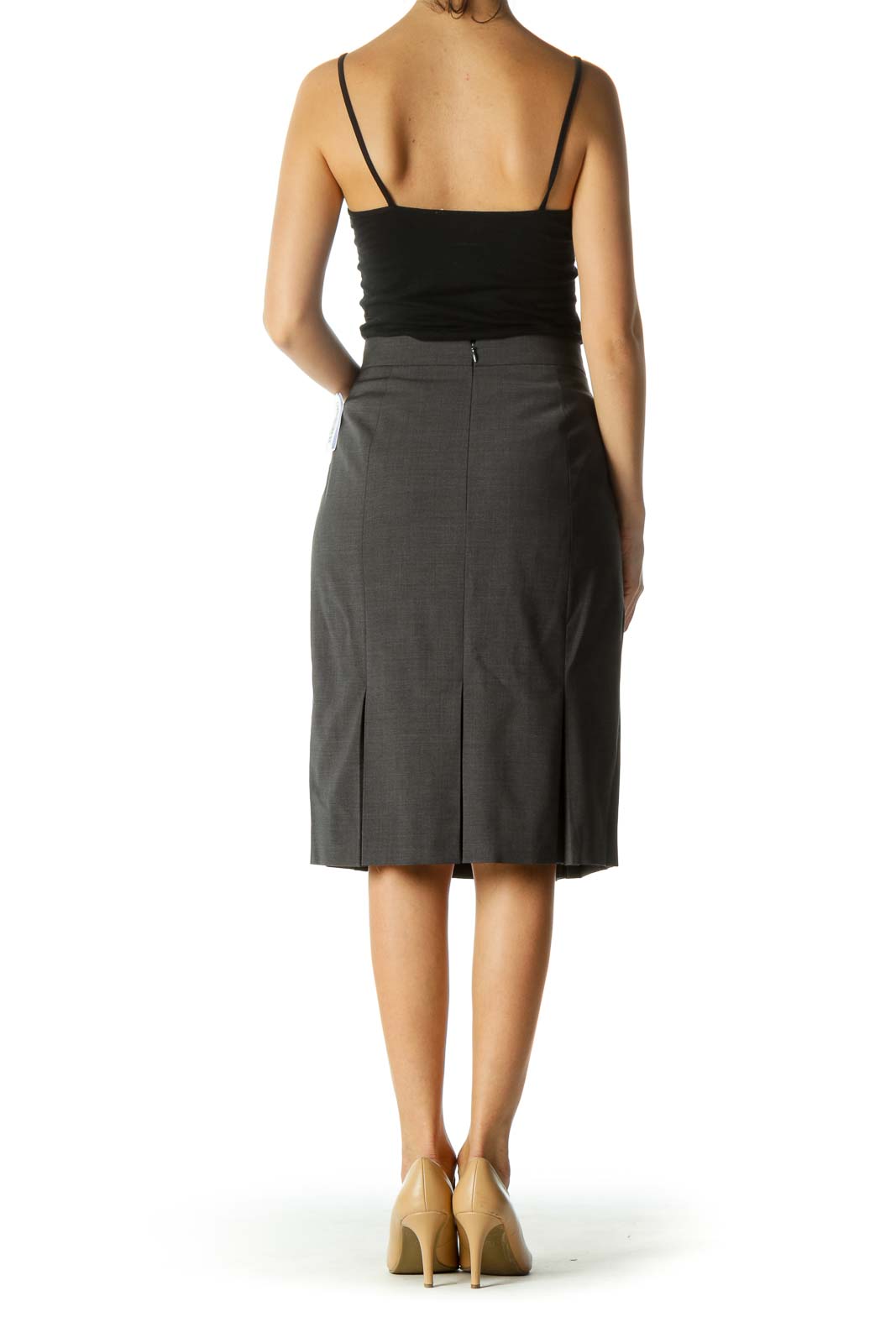 Gray Pleated Knee-Length Pleated Skirt