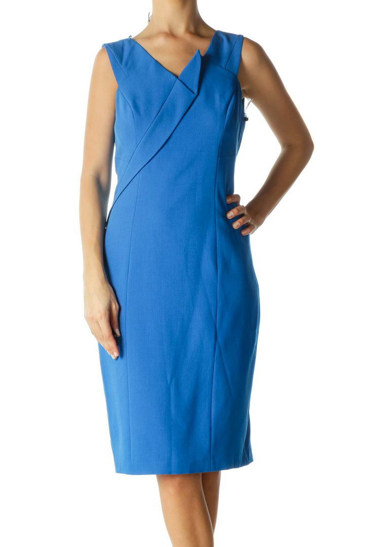 Blue V Neck Work Dress