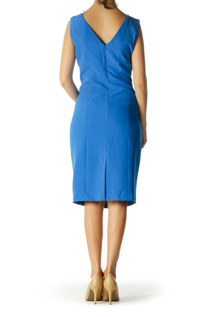 Blue V Neck Work Dress