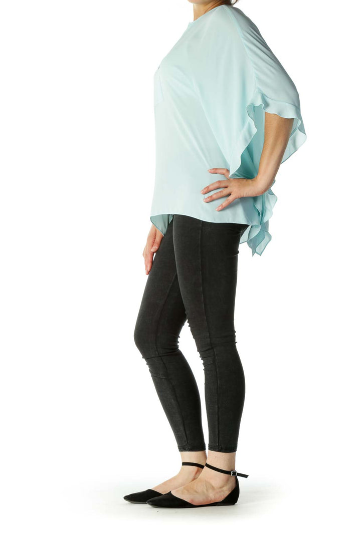 Blue Bat-Sleeve V-neck Tunic