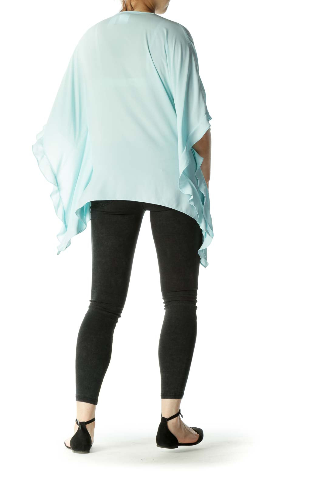 Blue Bat-Sleeve V-neck Tunic