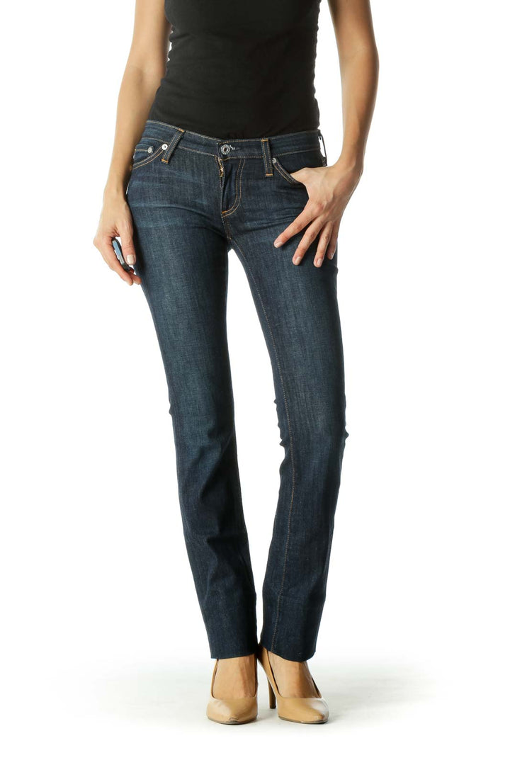 Blue Dark-Wash Slim Stretch Denim Jeans