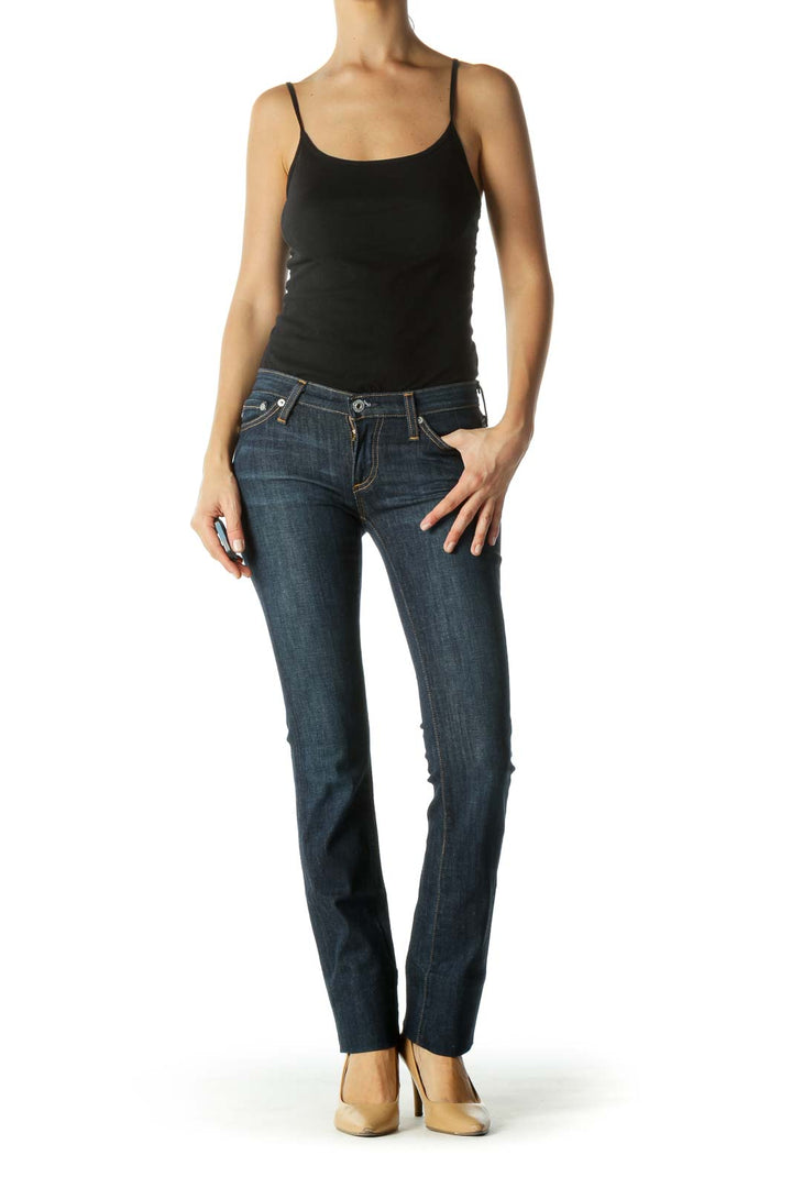 Blue Dark-Wash Slim Stretch Denim Jeans