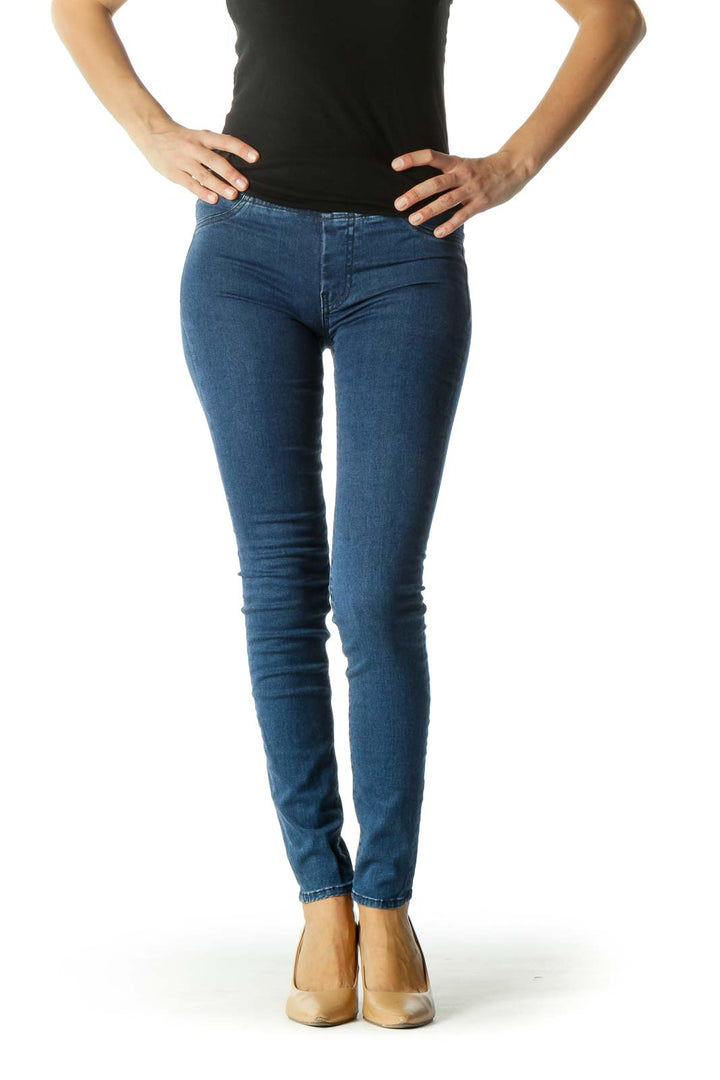 Blue Medium-Wash Elastic Waist Jeggings