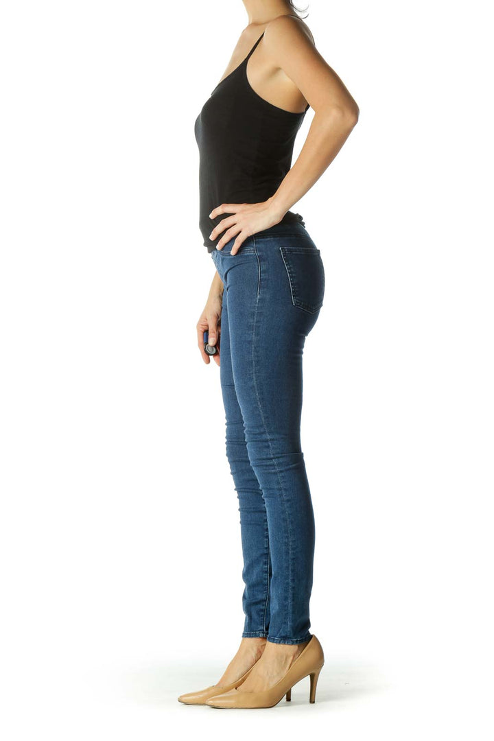 Blue Medium-Wash Elastic Waist Jeggings