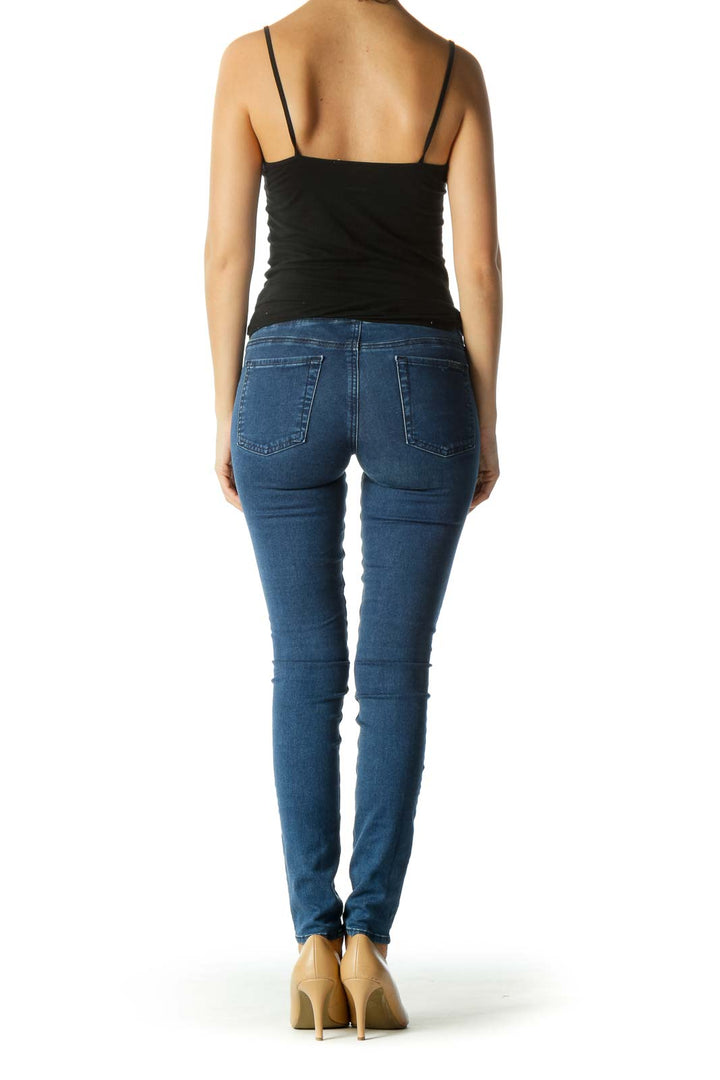 Blue Medium-Wash Elastic Waist Jeggings