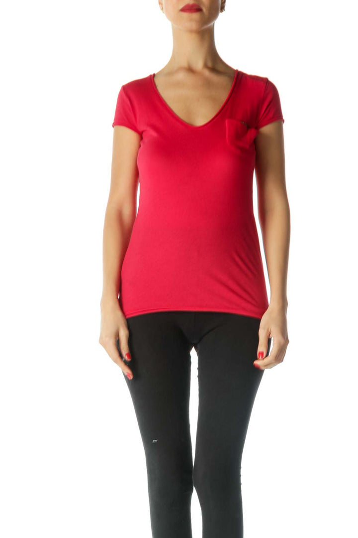 Red Sequin Pocket Detail T-Shirt