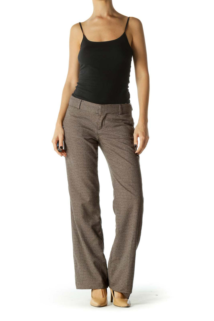 Brown Adjustable Waist Pocketed Straight Leg Pants