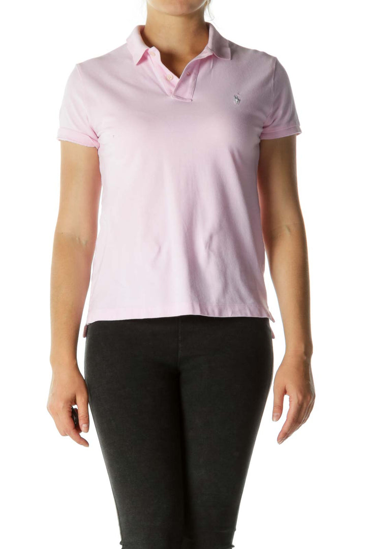 Pink V-neck Short Sleeve Polo Shirt (Car Make Logo Embroidery on Sleeve)