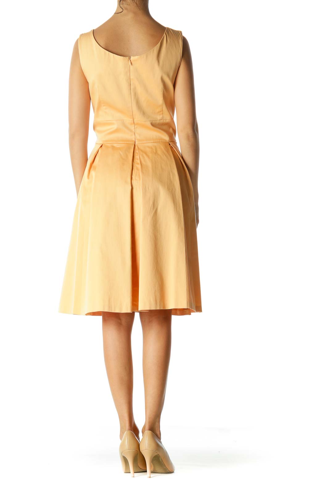 Light Orange Round Neck Scrunched Cinched Waist Dress