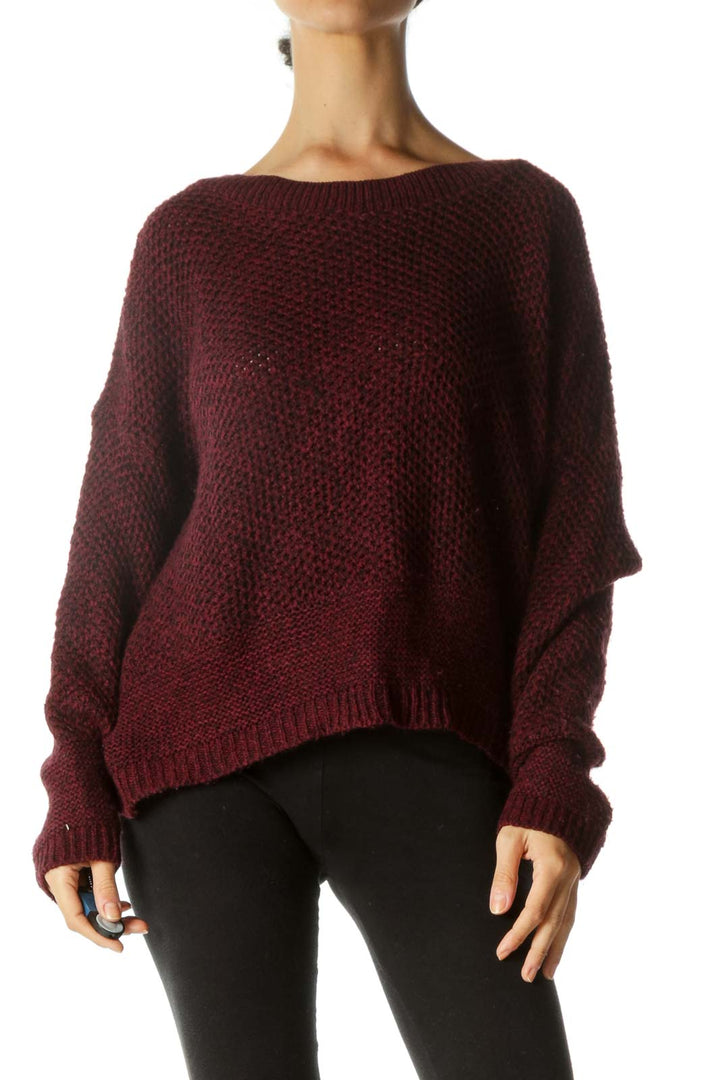 Burgundy Black Back-Bows Detail Oversize Sweater