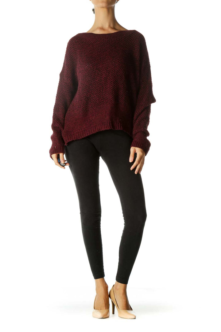 Burgundy Black Back-Bows Detail Oversize Sweater