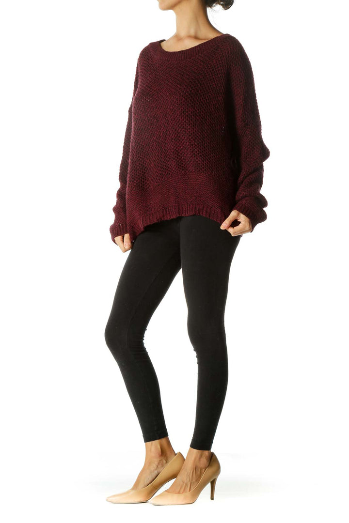 Burgundy Black Back-Bows Detail Oversize Sweater