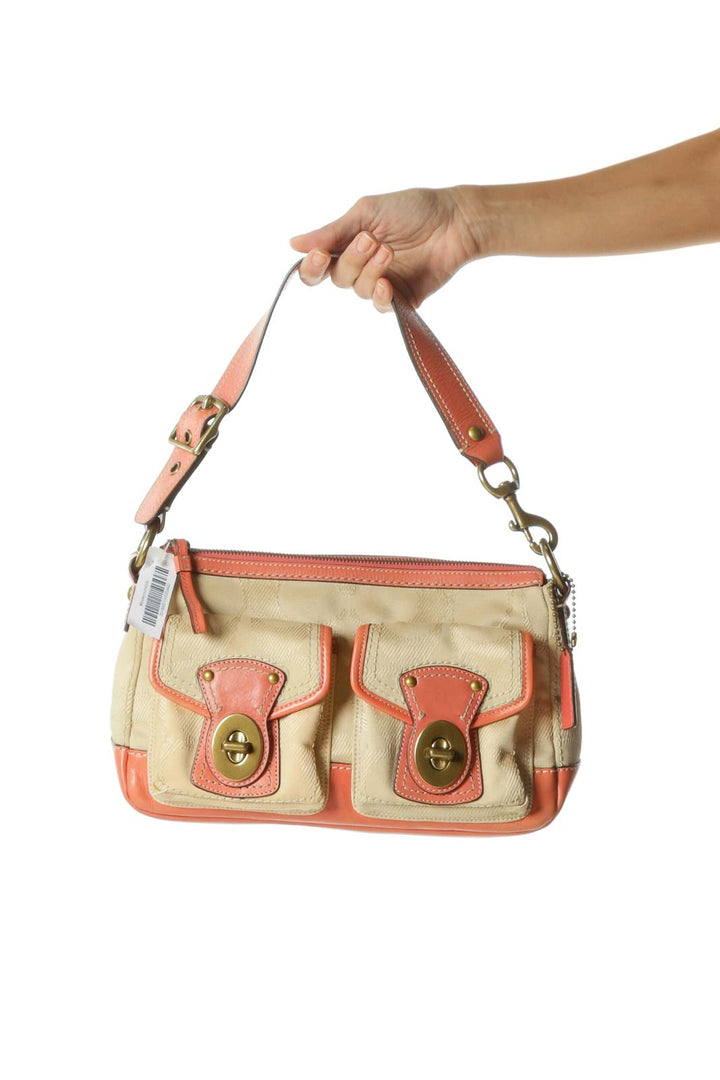 Pink Cream Pocketed Shoulder Bag