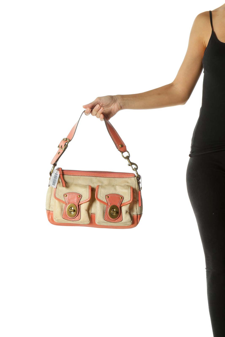 Pink Cream Pocketed Shoulder Bag