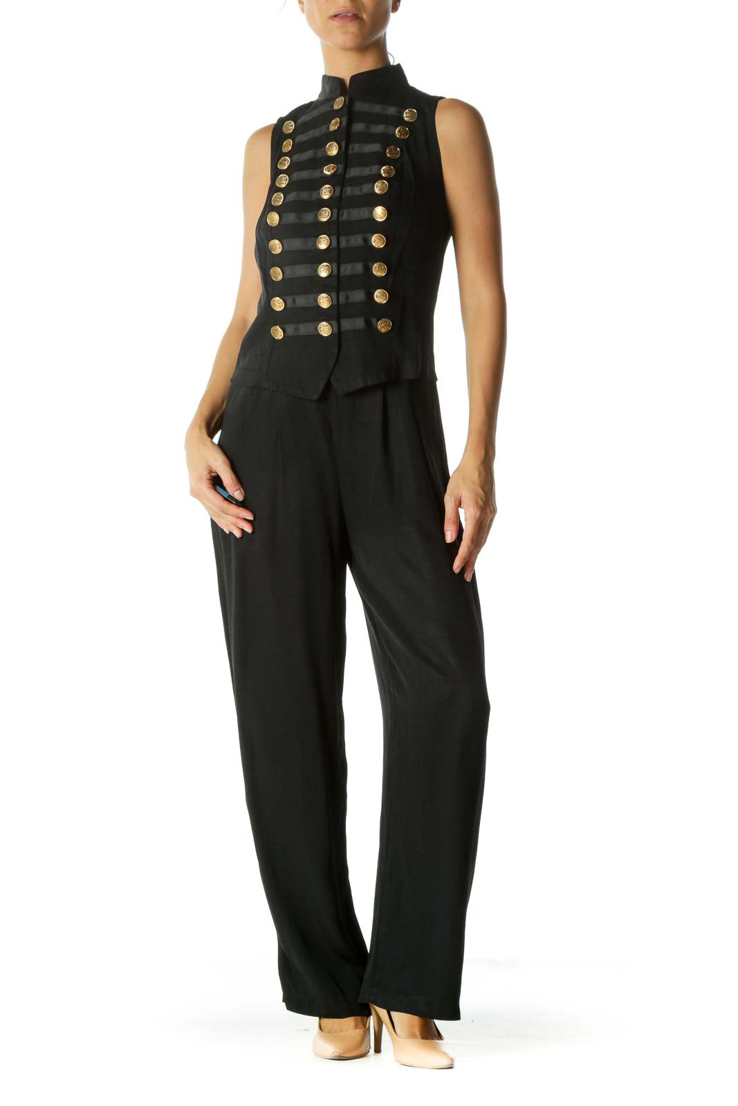 Black Button Wide-Leg Jumpsuit