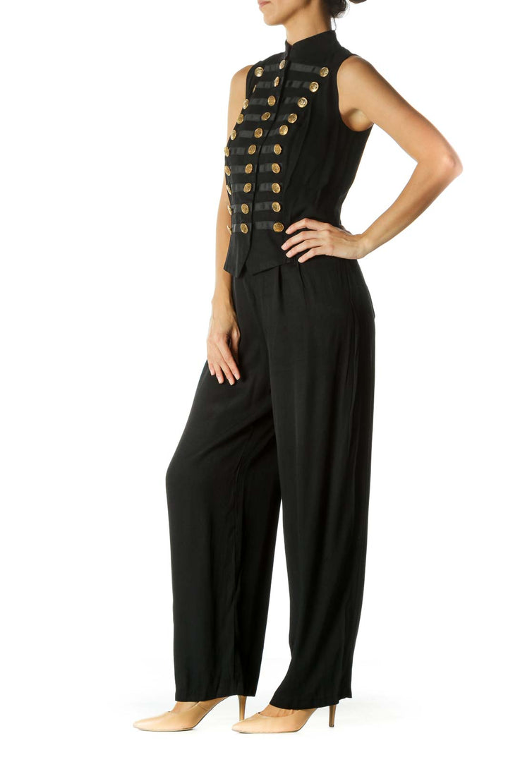 Black Button Wide-Leg Jumpsuit