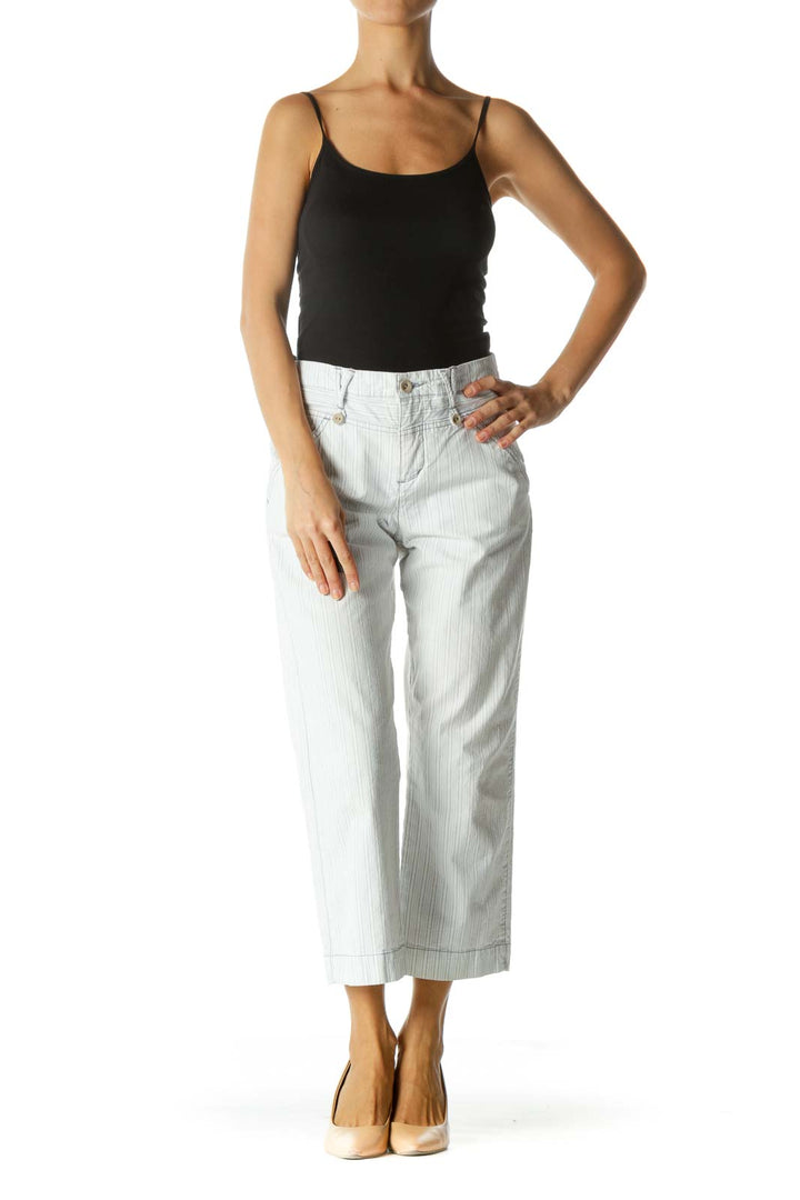 White Striped Cropped Pant