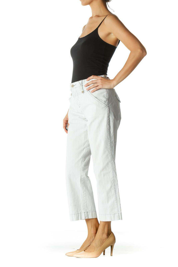 White Striped Cropped Pant