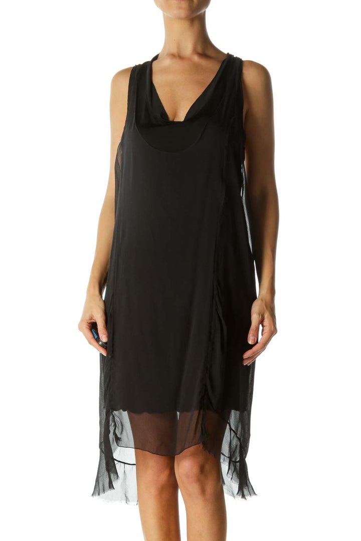 Black Silk Blend Round Neck Stretch Lining Dress