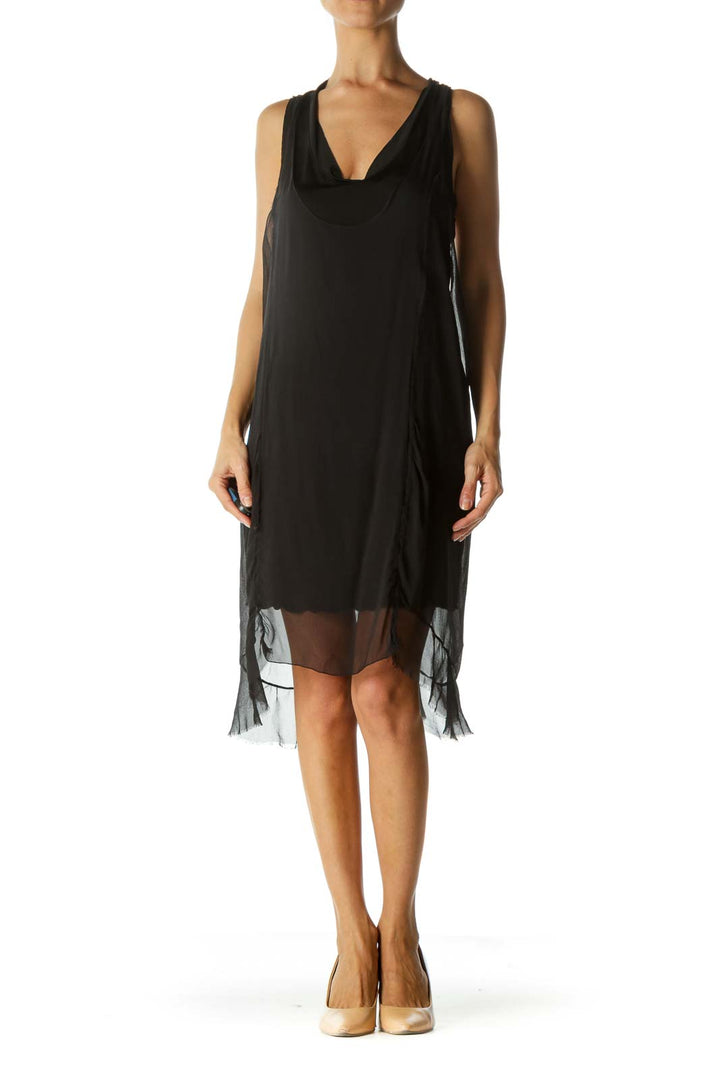 Black Silk Blend Round Neck Stretch Lining Dress