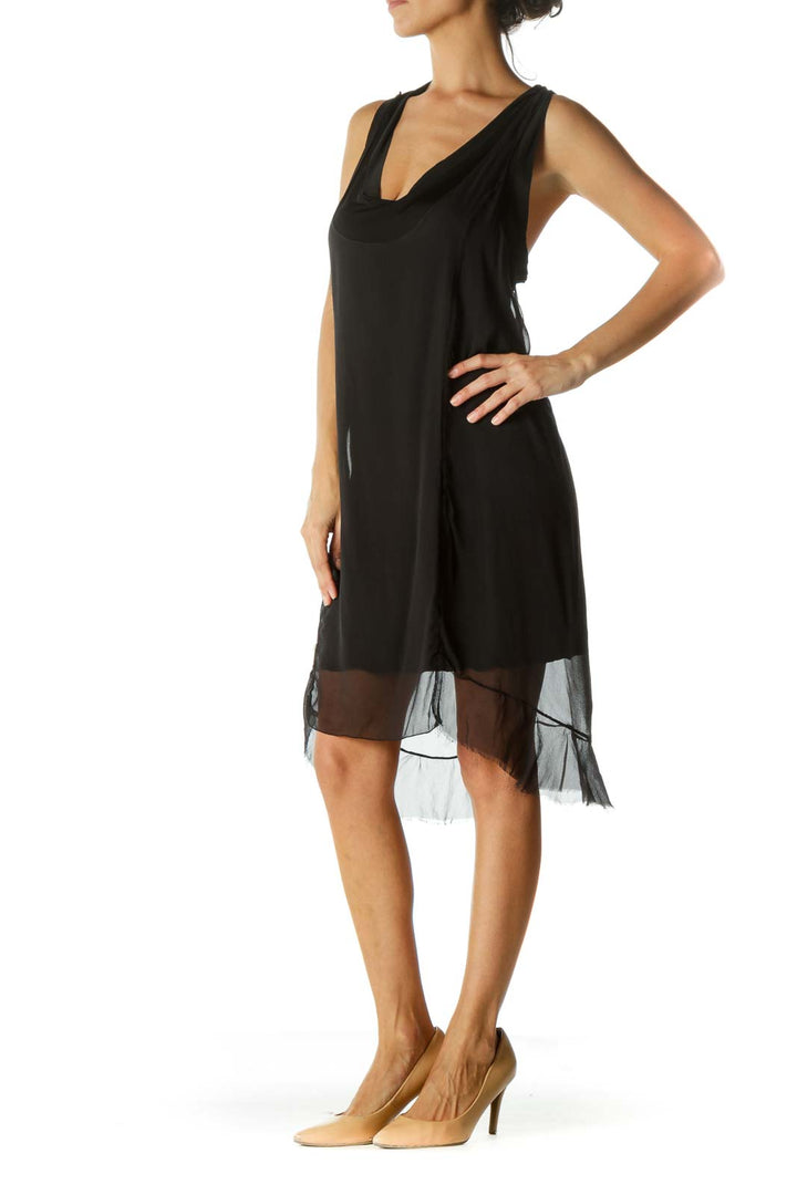 Black Silk Blend Round Neck Stretch Lining Dress