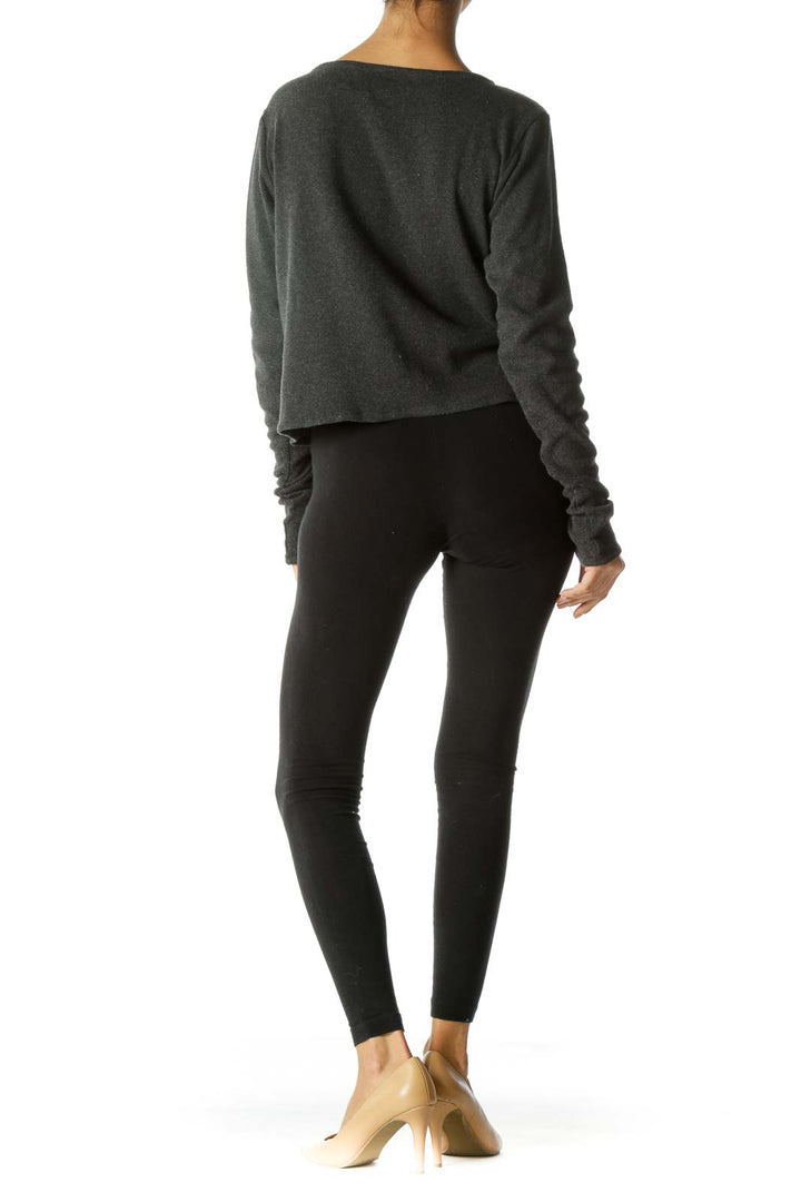 Gray Boat-Neck Long Sleeve Stretch Top