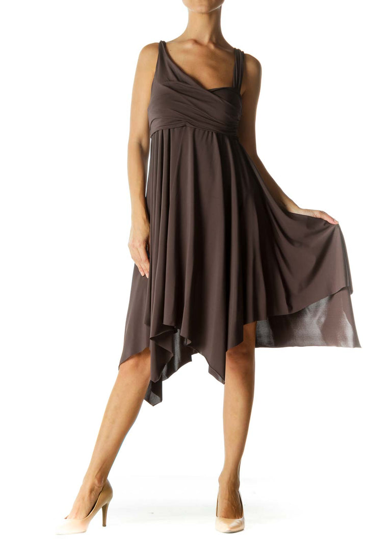 Gray Scrunch Detail Waterfall Stretch Dress