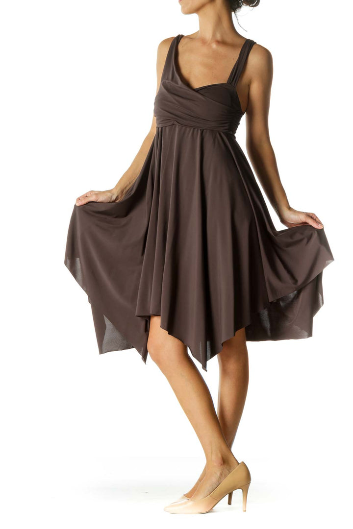 Gray Scrunch Detail Waterfall Stretch Dress