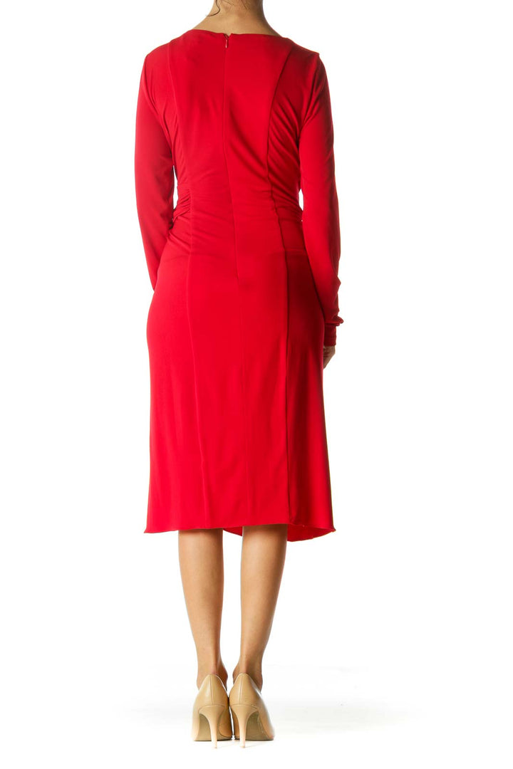 Red Round Neck Cut-Out Upper and Knot Detail Dress