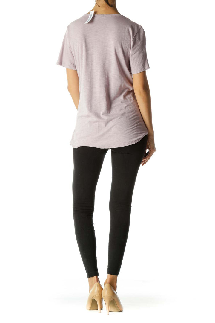 Light Purple Cotton Blend Crisscross Stretch T-Shirt