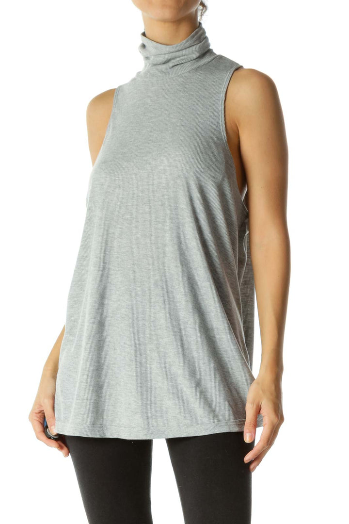 Gray Turtle Neck Soft Sleeveless Stretch Tank Top