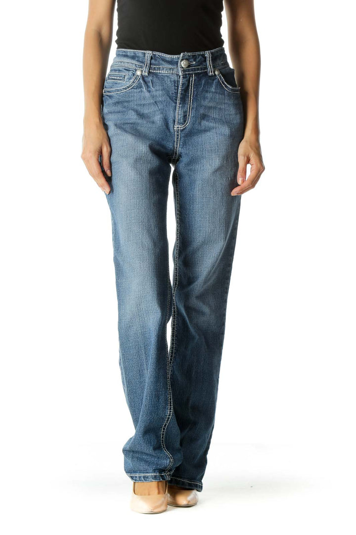 Blue Classic Straight Leg Jeans