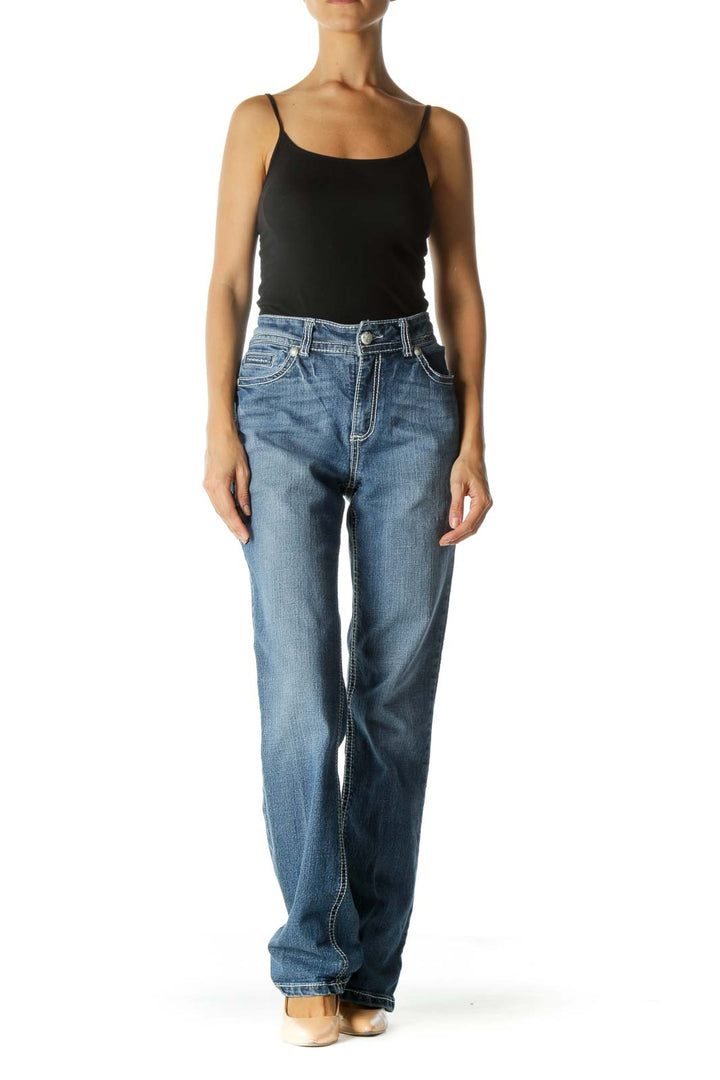 Blue Classic Straight Leg Jeans