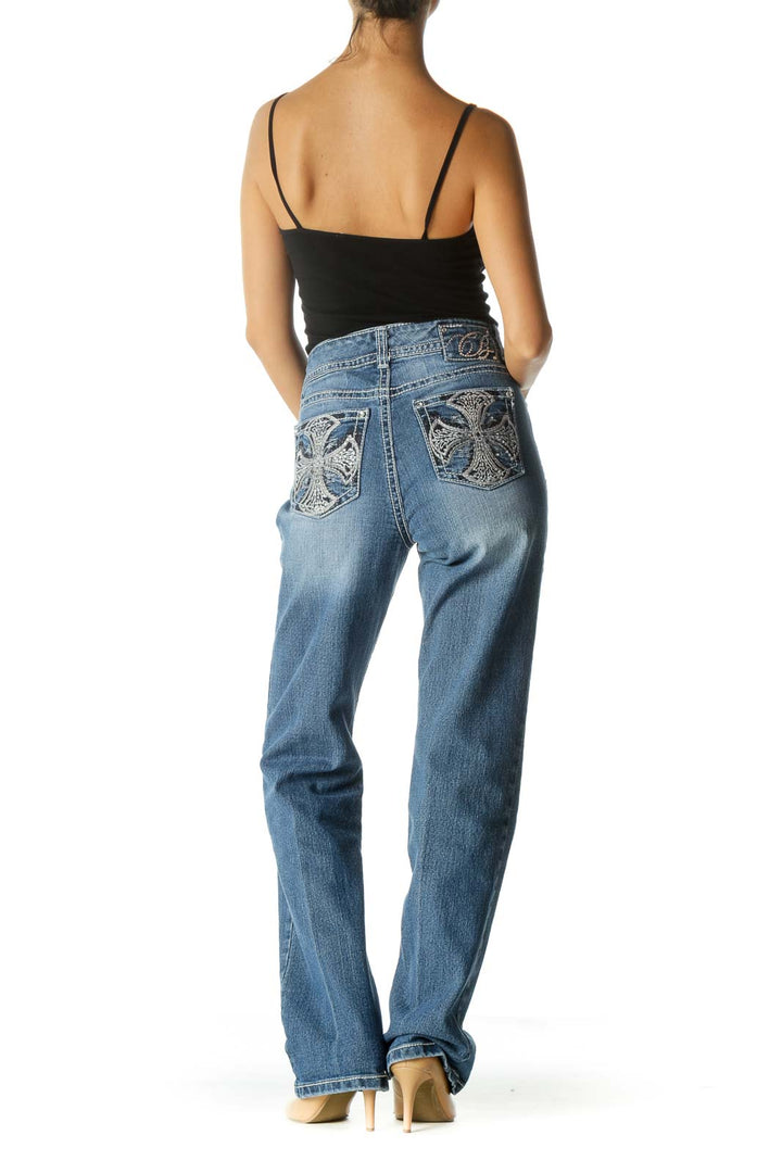 Blue Classic Straight Leg Jeans