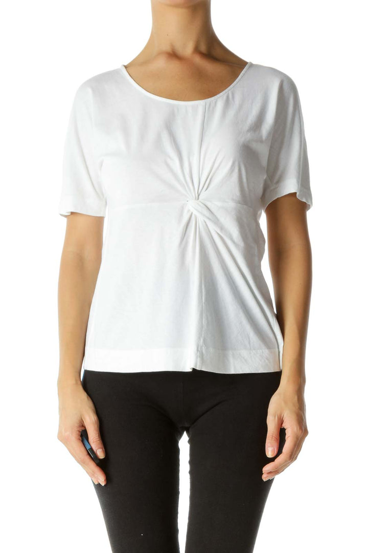 White 100% Cotton Front Knot Detail T-Shirt