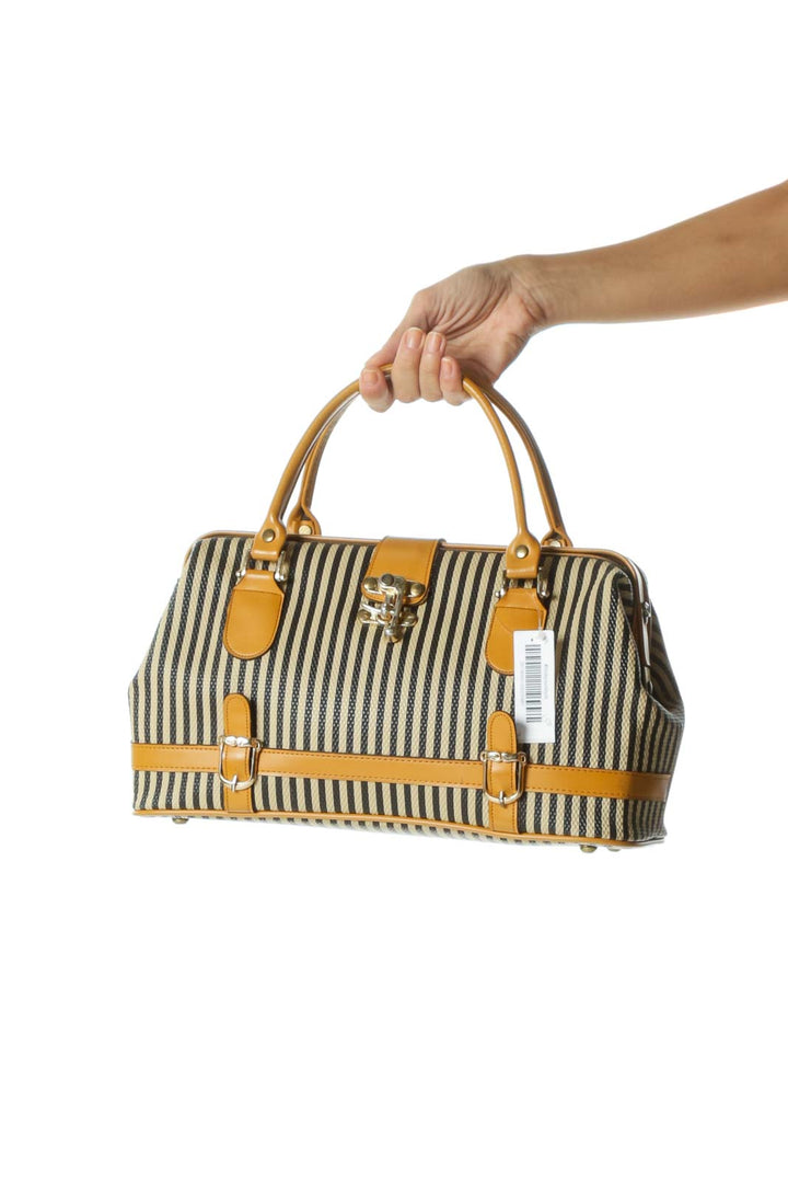 Beige and Black Striped Satchel