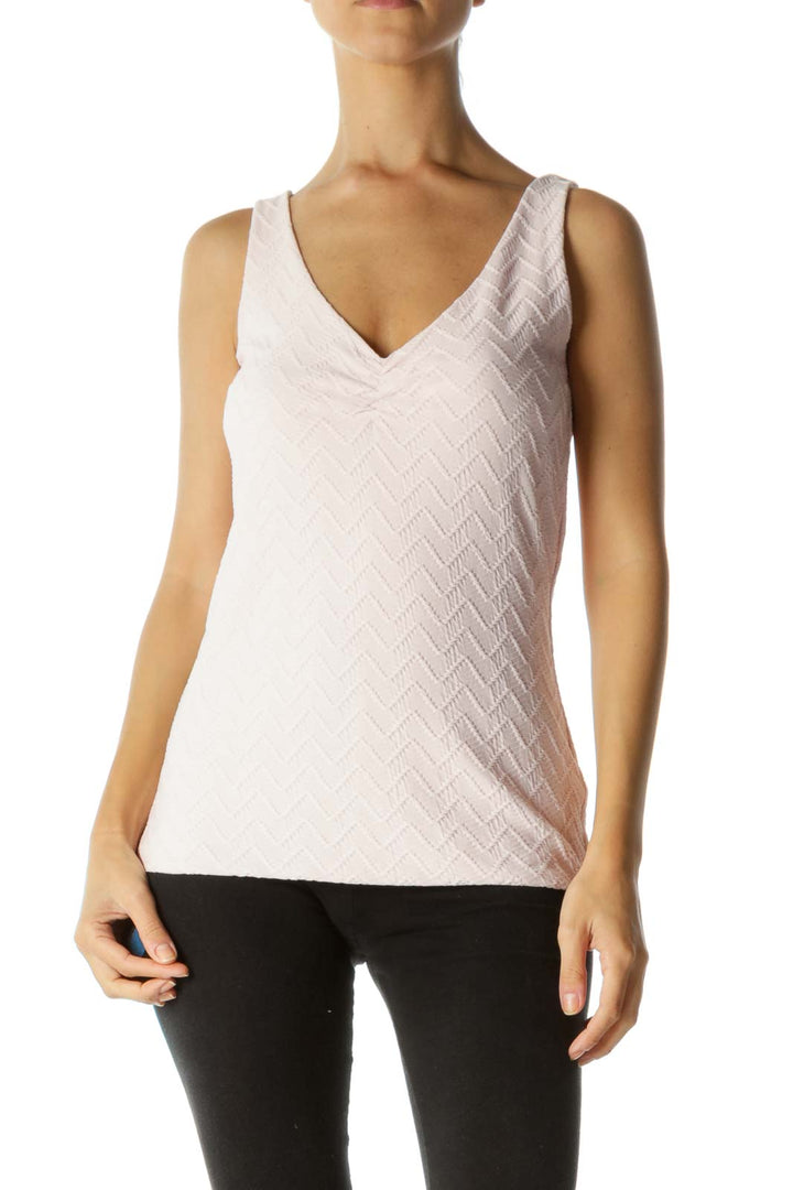 Light Pink V-Neck Scrunched Detail Textured Stretch Tank Top